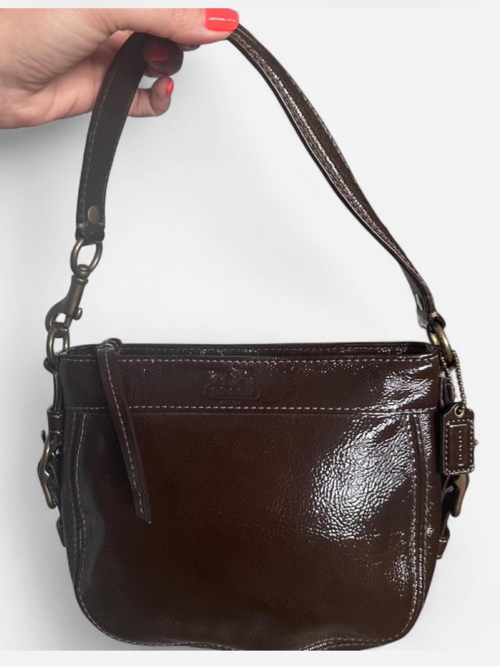 Vintage Coach Brown Patent Leather Shoulder Bag